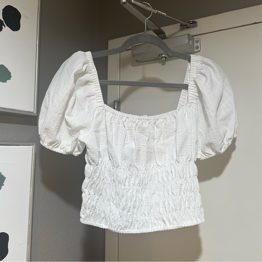 NEW Elodie Nordstrom White Smocked Square Neck Blouse Top Shirred Off-Shoulder M - Picture 2 of 7